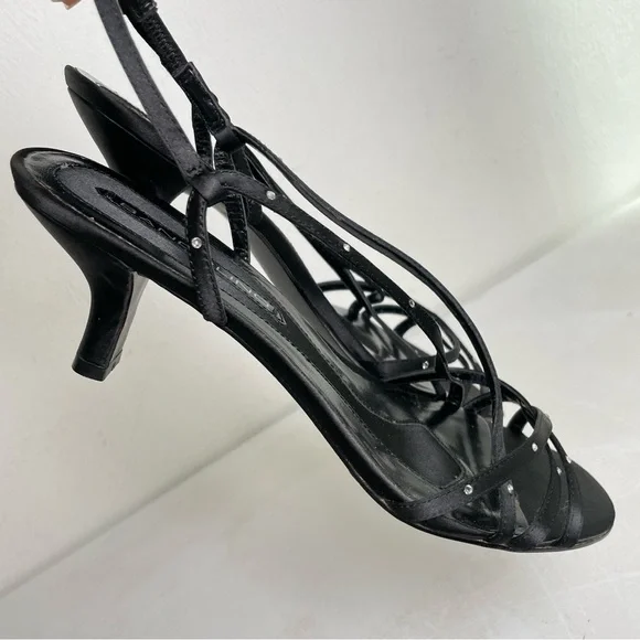 Vintage 90s Y2K strappy rhinestone satin slingback kitten heels 8 - Picture 7 of 11